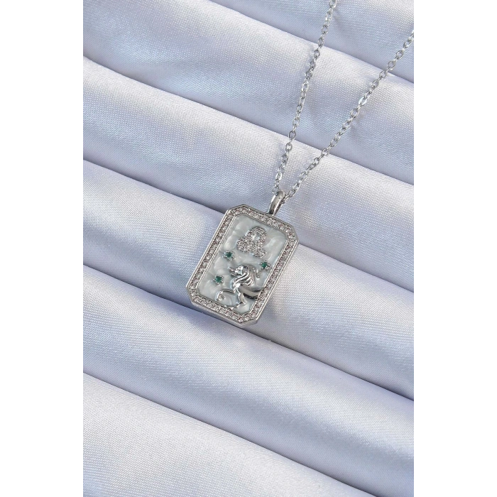 Dodes Dodes 316L Çelik Zincir Gümüş Renk Zirkon Taşlı Aslan Figürlü Tarot Kolye TG27BKO9226