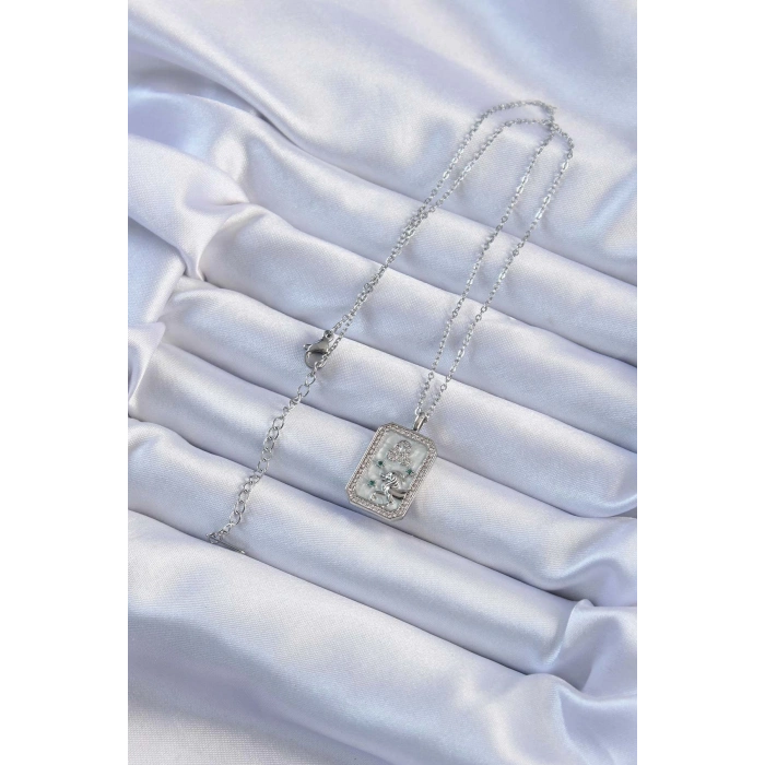 Dodes Dodes 316L Çelik Zincir Gümüş Renk Zirkon Taşlı Aslan Figürlü Tarot Kolye TG27BKO9226