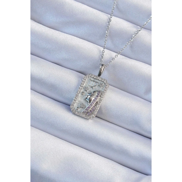 Dodes Dodes 316L Çelik Zincir Gümüş Renk Zirkon Taşlı Yüz Figürlü Tarot Kolye TG27BKO9240