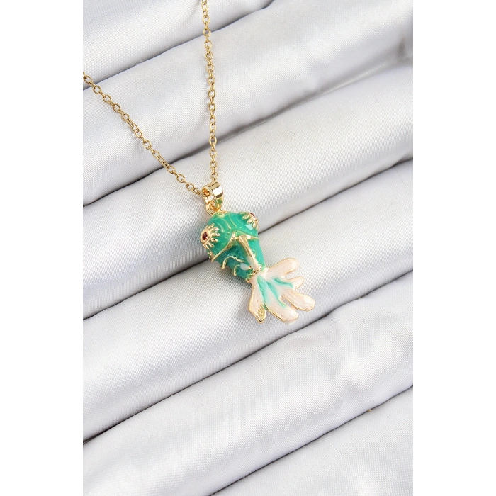 Dodes Dodes 316L Çelik Zincir Yeşil Balık Model Gold Renk Kadın Kolye TG27BKO10323