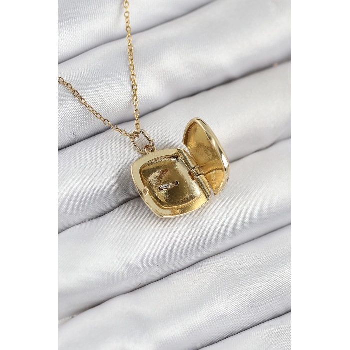 Dodes Dodes 316L Çelik Zirkon Taşlı Açılabilr Kapaklı Göz Model Gold Renk Kadın Kolye TG27BKO10518