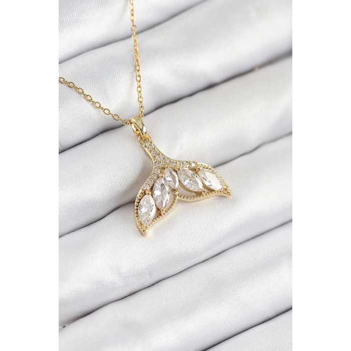 Dodes Dodes 316L Çelik Zirkon Taşlı Balık Kuyruğu Model Gold Renk Kadın Kolye TG27BKO10511