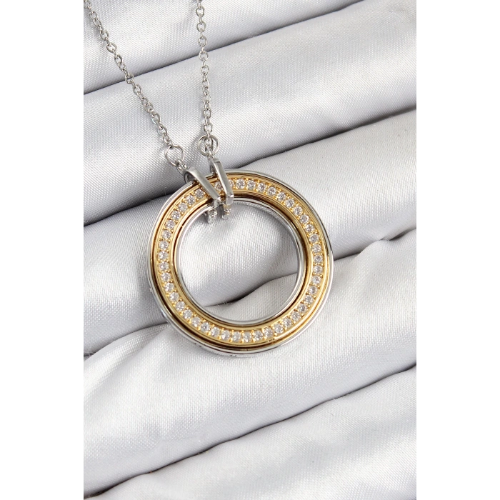 Dodes Dodes 316L Çelik Zirkon Taşlı Dönen Daire Model Gold Ve Gümüş Renk Kadın Kolye TG27BKO10479