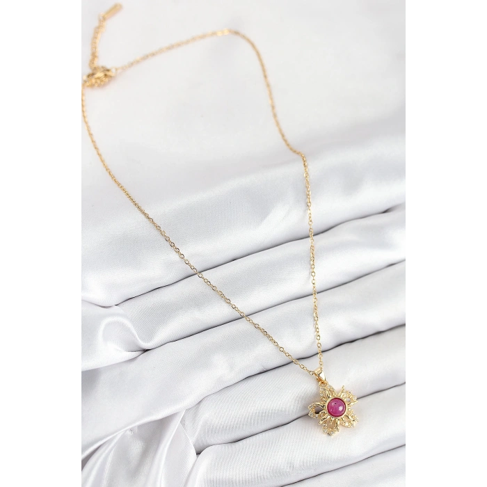 Dodes Dodes 316L Çelik Zirkon Taşlı Döner Güneş Model Gold Renk Kadın Kolye TG27BKO10510