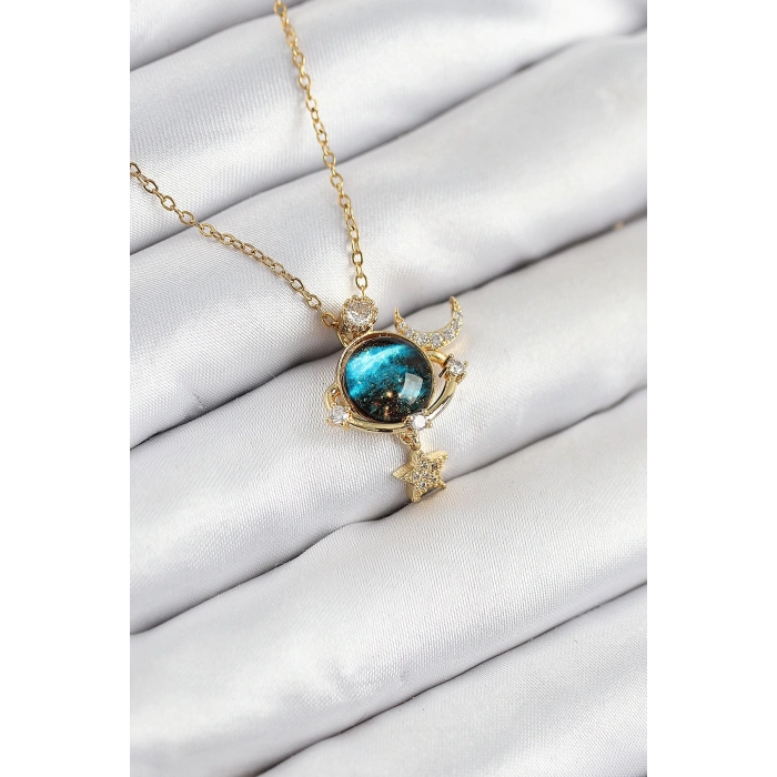 Dodes Dodes 316L Çelik Zirkon Taşlı Gezegen Model Gold Renk Kadın Kolye TG27BKO10508