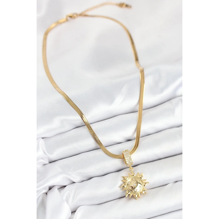 Dodes Dodes 316L Çelik Zirkon Taşlı Güneş Model Gold Renk Kadın Kolye TG27BKO10535