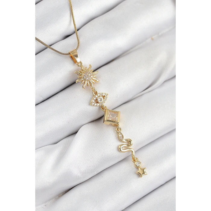 Dodes Dodes 316L Çelik Zirkon Taşlı Güneş Ve Ay Enerji Model Gold Renk Kadın Kolye TG27BKO10550