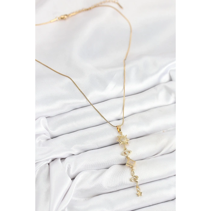 Dodes Dodes 316L Çelik Zirkon Taşlı Güneş Ve Ay Enerji Model Gold Renk Kadın Kolye TG27BKO10550