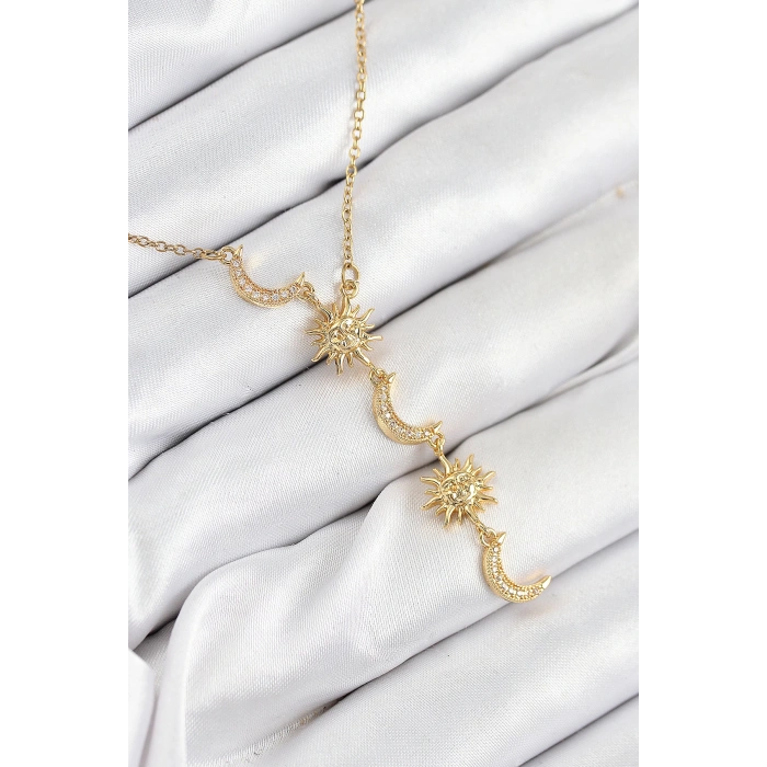 Dodes Dodes 316L Çelik Zirkon Taşlı Güneş Ve Ay Model Gold Renk Kadın Kolye TG27BKO10548