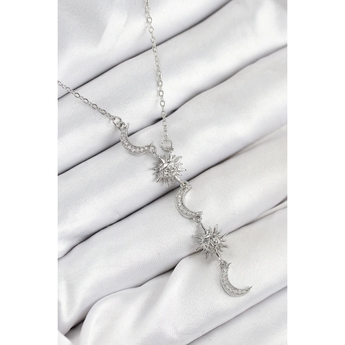 Dodes Dodes 316L Çelik Zirkon Taşlı Güneş Ve Ay Model Gümüş Renk Kadın Kolye TG27BKO10549