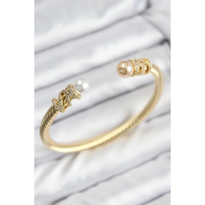 Dodes Dodes 316L Çelik Zirkon Taşlı İnci Model Gold Renk Kadın Bileklik TG27BB7779