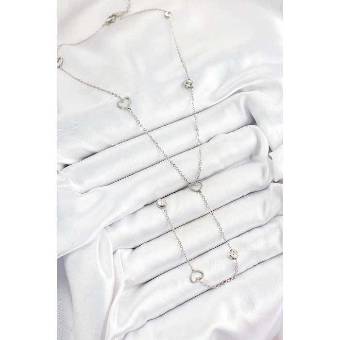 Dodes Dodes 316L Çelik Zirkon Taşlı Kalp Figürlü Y Model Gümüş Renk Kadın Kolye TG27BKO10334