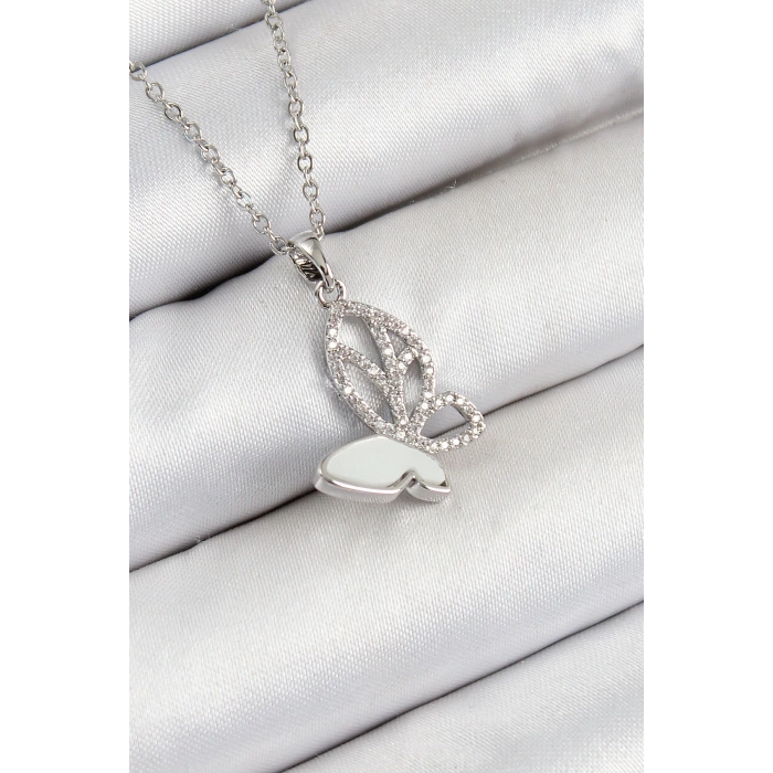 Dodes Dodes 316L Çelik Zirkon Taşlı Kelebek Model Gümüş Renk Kadın Kolye TG27BKO10404