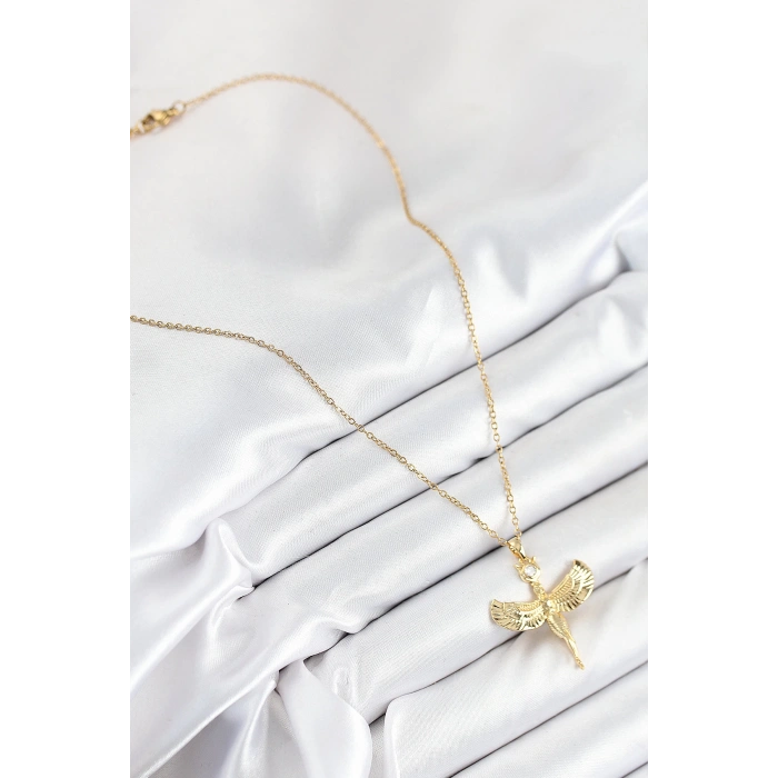 Dodes Dodes 316L Çelik Zirkon Taşlı Melek Model Gold Renk Kadın Kolye TG27BKO10534