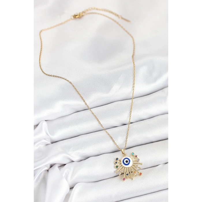 Dodes Dodes 316L Çelik Zirkon Taşlı Nazar Model Gold Renk Kadın Kolye TG27BKO10544