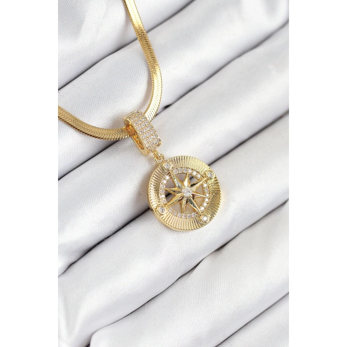 Dodes Dodes 316L Çelik Zirkon Taşlı Pusula Model Gold Renk Kadın Kolye TG27BKO10532