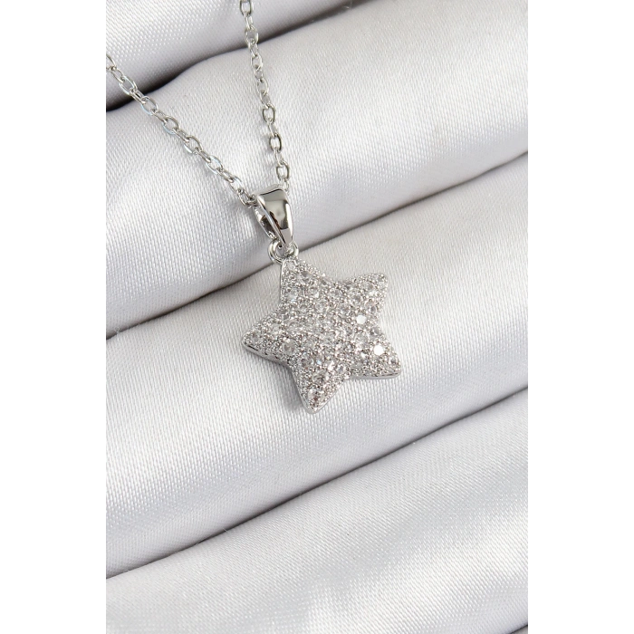 Dodes Dodes 316L Çelik Zirkon Taşlı Yıldız Model Gümüş Renk Kadın Kolye TG27BKO10352