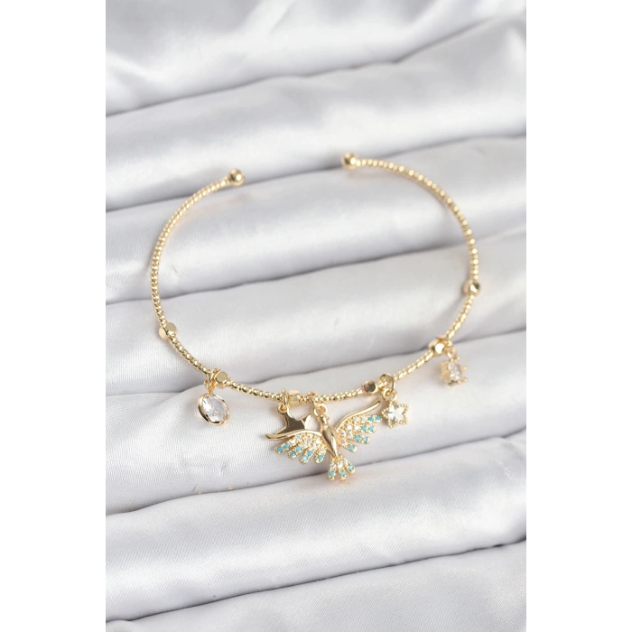 Dodes Dodes Anka Kuşu Charmlı Gold Renk Pirinç Kadın Bileklik TG27BB8039