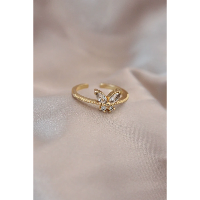 Dodes Dodes Ayarlamalı Altın Renk Metal Zirkon Taş ve Kristal Taşlı Kelebek Model Yüzük TG27BYK2053