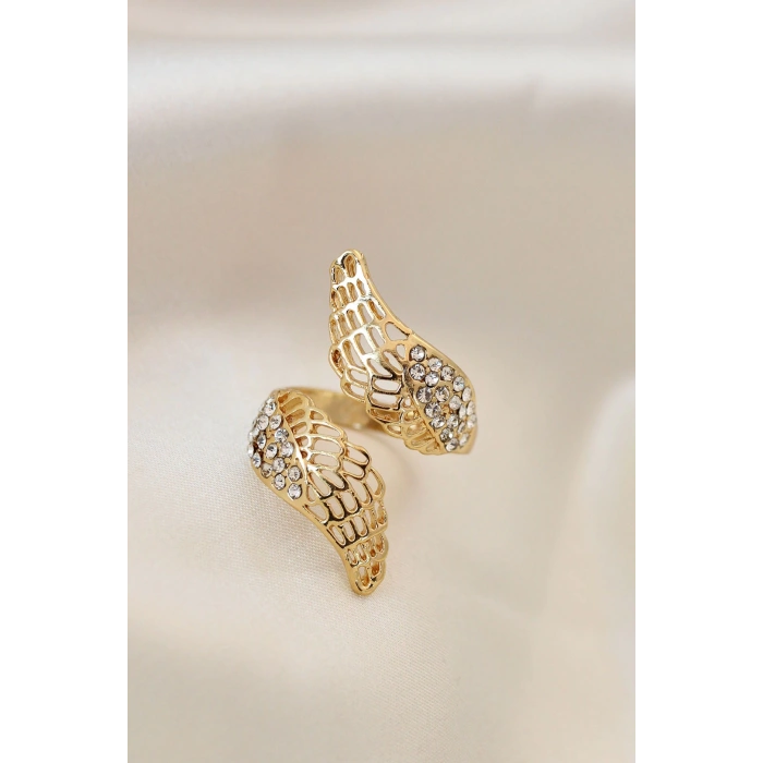 Dodes Dodes Ayarlamalı Gold Renk Metal Zirkon Taşlı Kanat Yüzük TG27BYK2032