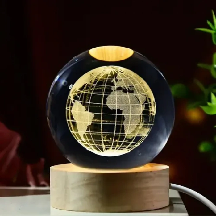 Dodes Dekoratif Dünya Tasarımlı Işıklı Cam Küre