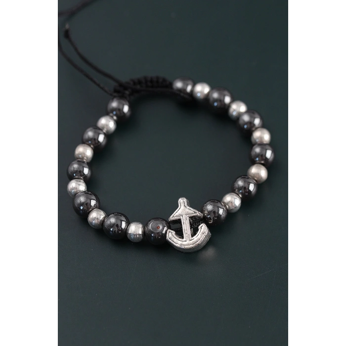 Dodes Dodes Doğal Taş Çapa Model Gümüş Ve Füme Renk Asansörlü Erkek Bileklik TG27EB3762