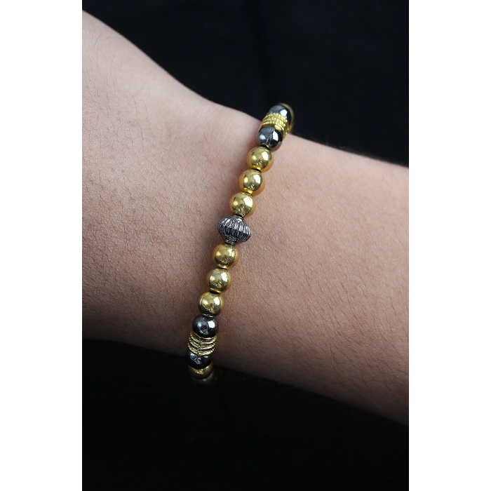 Dodes Dodes Doğal Taş Çember Model Gold Ve Füme Renk Asansörlü Erkek Bileklik TG27EB3761