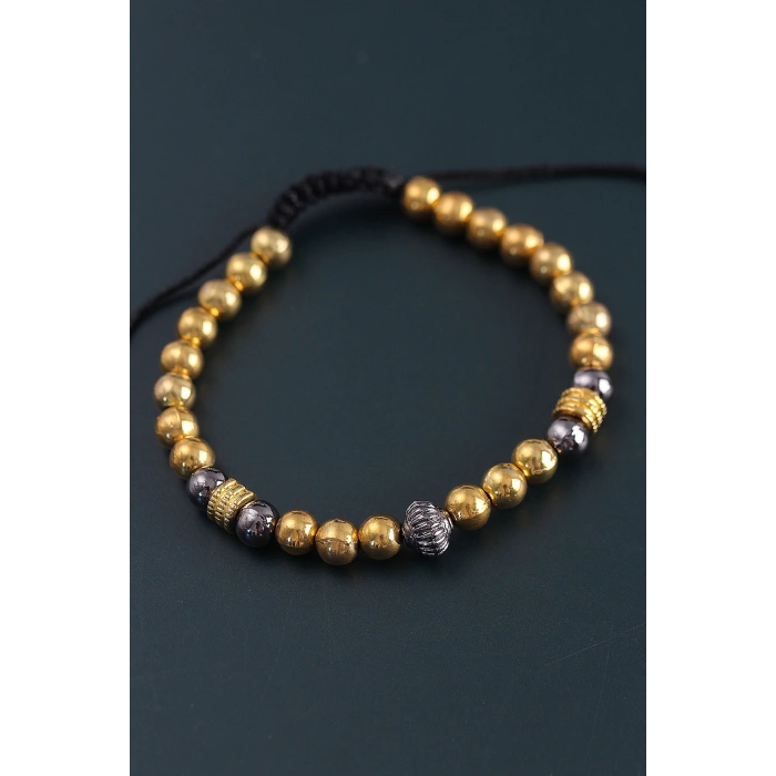 Dodes Dodes Doğal Taş Çember Model Gold Ve Füme Renk Asansörlü Erkek Bileklik TG27EB3761