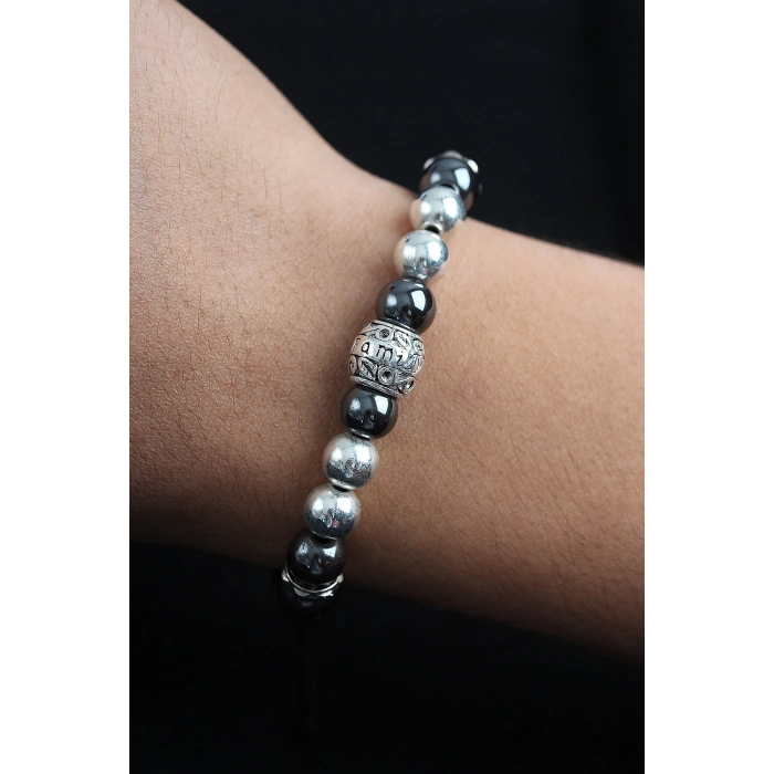 Dodes Dodes Doğal Taş Family Model Gümüş Ve Füme Renk Asansörlü Erkek Bileklik TG27EB3760