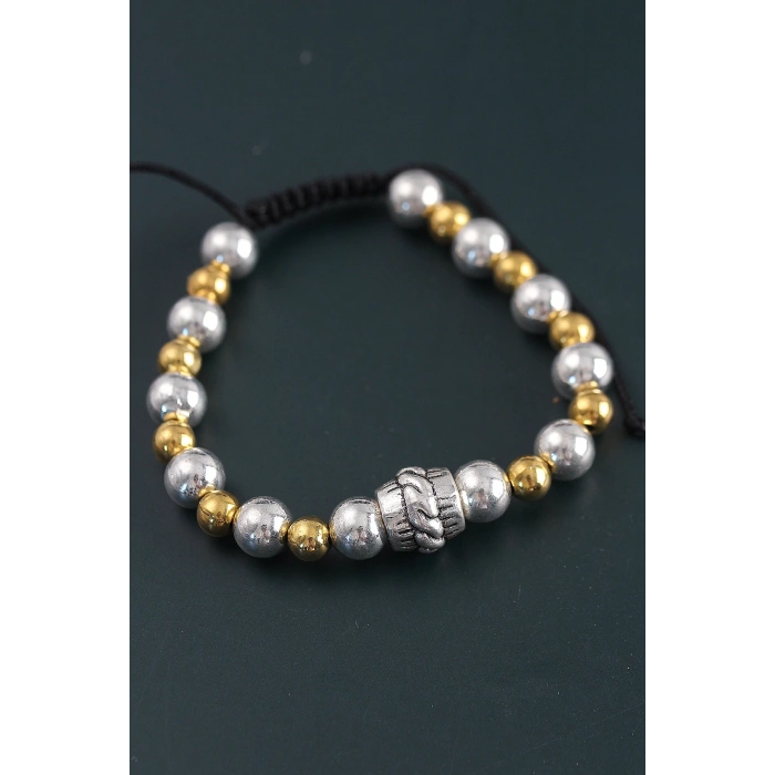 Dodes Dodes Doğal Taş Sarmal Model Gold Ve Gümüş Renk Asansörlü Erkek Bileklik TG27EB3755