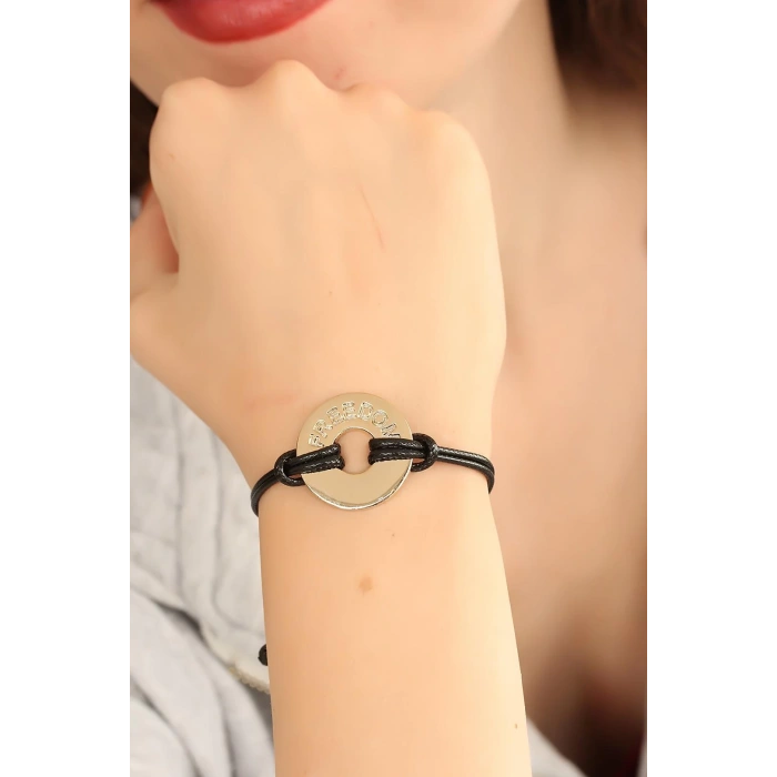 Dodes Dodes FREEDOM (Özgür) Siyah Deri İpli Unisex Mood Bileklik TG27BB1988
