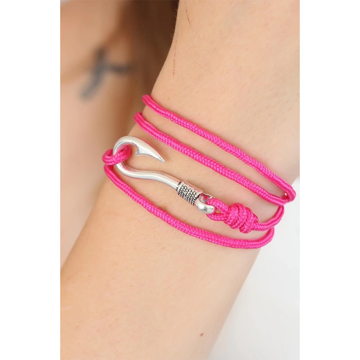 Dodes Dodes Fuşya Renk Gümüş Metal Kancalı Bayan Çoklu Bileklik TG27BB2374-KS
