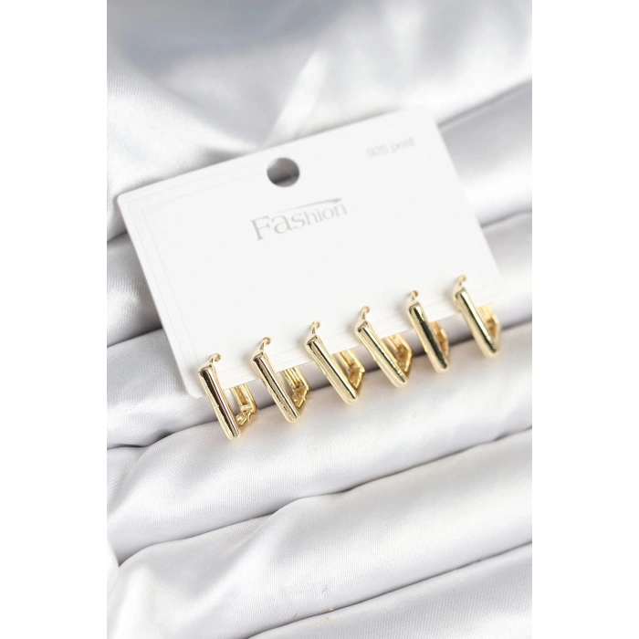 Dodes Dodes Gold Renk Kare Model Pirinç 925 Ayar Gümüş Çivili Kadın Küpe Seti TG27BKP11274