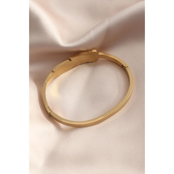 Dodes Dodes Gold Renk Yaprak Model Zirkon Taş Detay Kelepçe Kadın Bileklik TG27BB4681