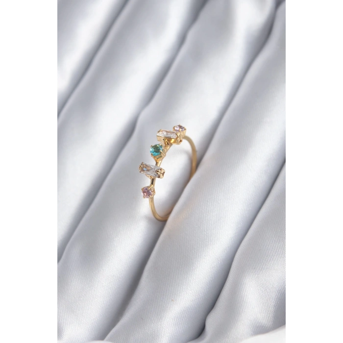 Dodes Dodes Gold Renk Zirkon Taşlı Renkli Zirkon Taşlı Kadın Yüzük TG27BYK2846