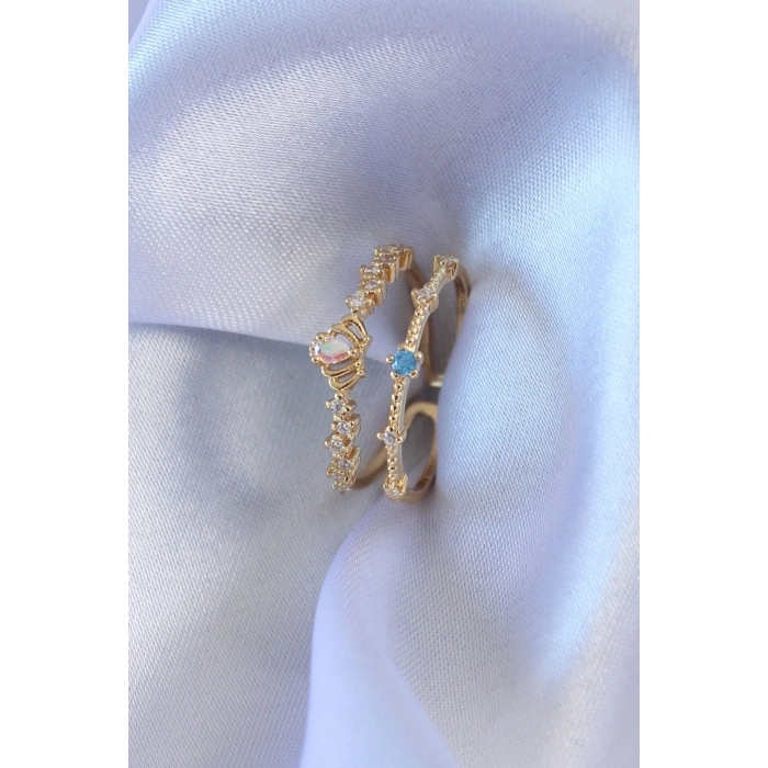 Dodes Dodes Gold Renk Zirkon Taşlı Taç Figür Pirinç Kadın Yüzük TG27BYK2706