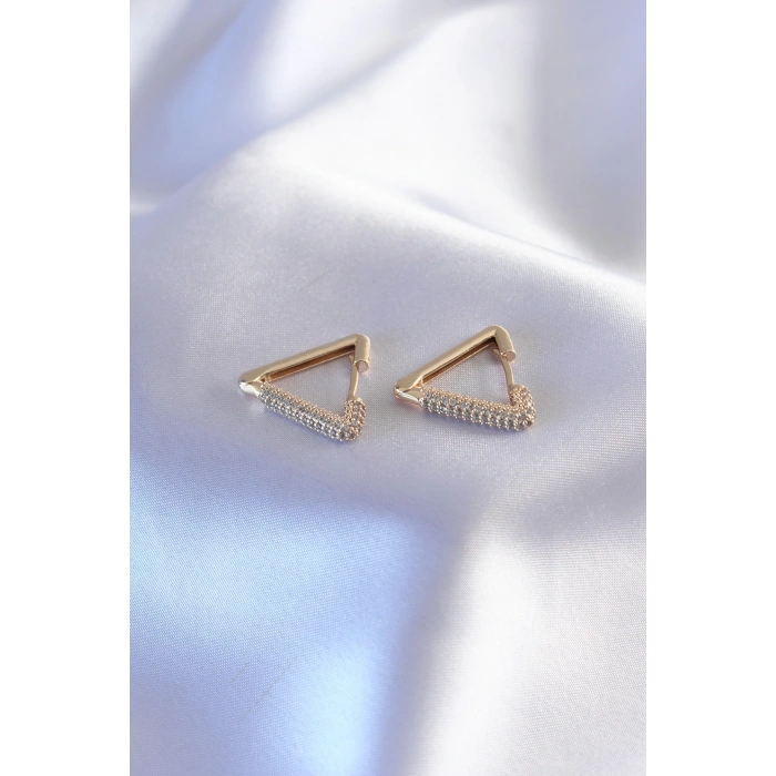 Dodes Dodes Gold Renk Zirkon Taşlı Üçgen Model Kadın Küpe TG27BKP7235