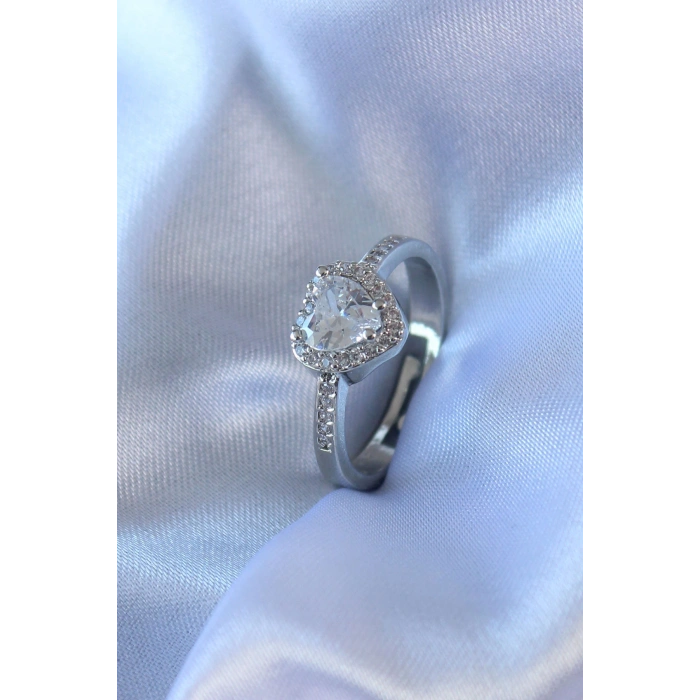 Dodes Dodes Gümüş Renk Kalp Zirkon Taşlı Charm Model Pirinç Kadın Yüzük TG27BYK2725