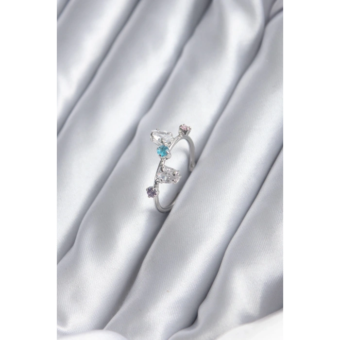 Dodes Dodes Gümüş Renk Renkli Zirkon Taşlı Kadın Yüzük TG27BYK2843