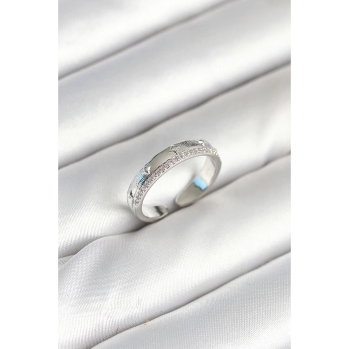 Dodes Dodes Gümüş Renk Şerit Zirkon Taşlı Kadın Yüzük TG27BYK3904