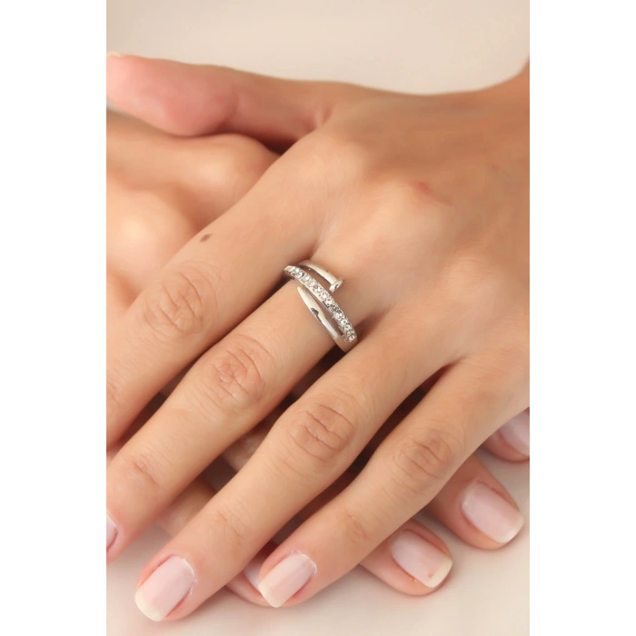 Dodes Dodes Gümüş Renk Taşlı Çivi Ayarlanabilir Kadın Yüzük TG27BYK2407