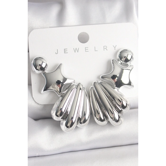 Dodes Dodes Gümüş Renk Yıldız Deniz Kabuğu Model CCB Plastik Kadın Küpe Seti TG27BKP10031