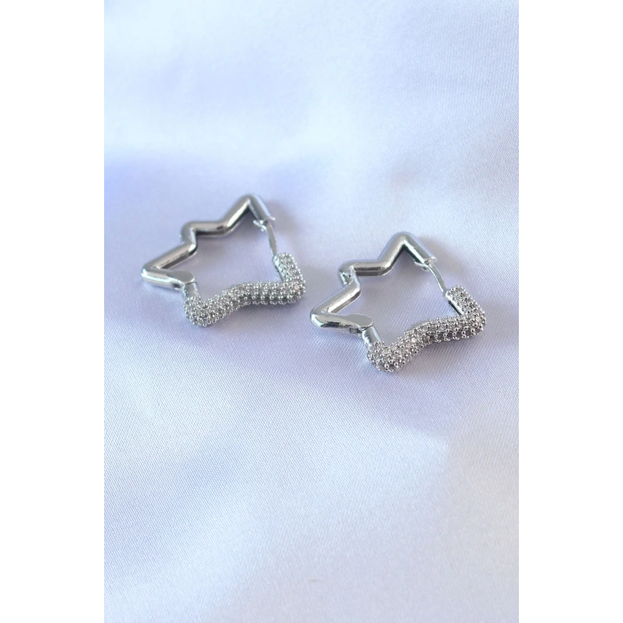 Dodes Dodes Gümüş Renk Yıldız Model Zirkon Taşlı Pirinç Kadın Küpe TG27BKP7528