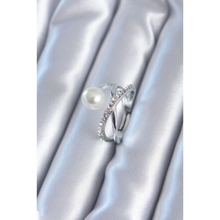 Dodes Dodes Gümüş Renk Zirkon Taşlı İncili Kadın Yüzük TG27BYK2807