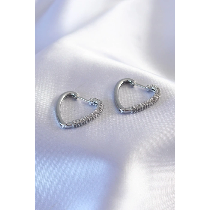 Dodes Dodes Gümüş Renk Zirkon Taşlı Kalp Model Kadın Küpe TG27BKP7239