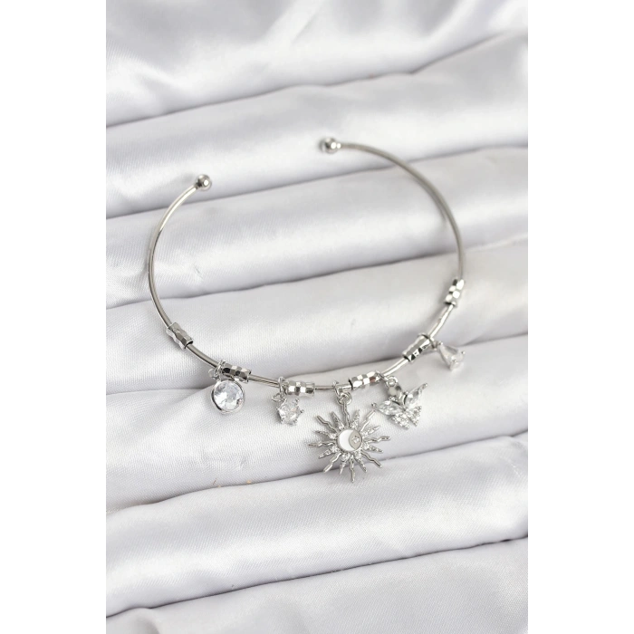 Dodes Dodes Güneş Charmlı Gümüş Renk Pirinç Kadın Bileklik TG27BB8042