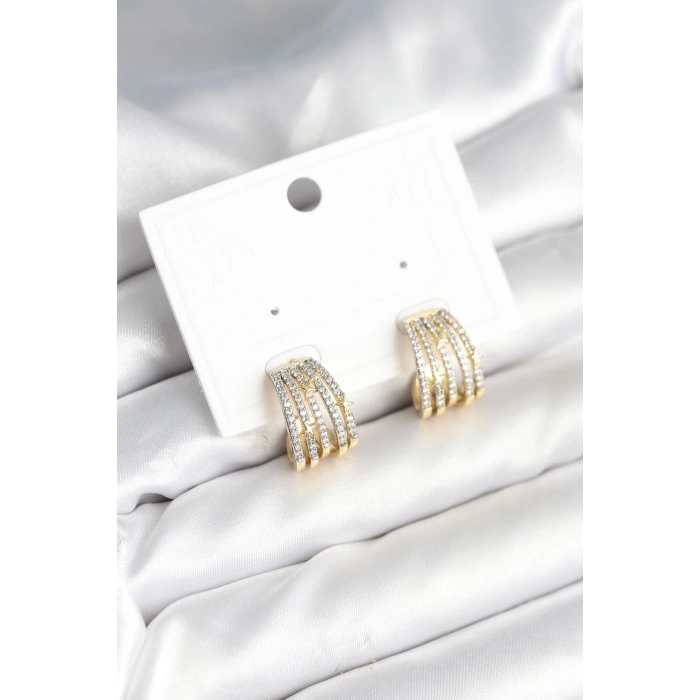 Dodes Dodes Kaburga Model Zirkon Taşlı Pirinç Kadın Küpe TG27BKP11310