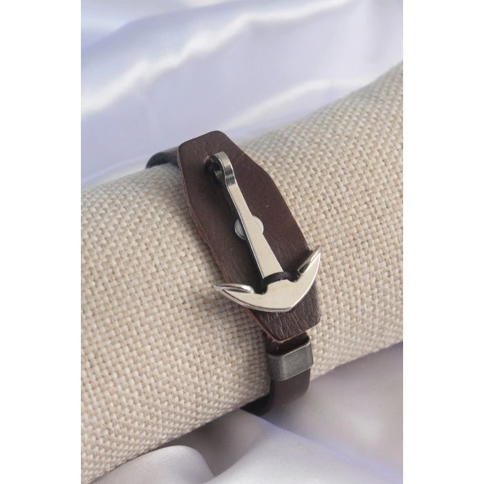 Dodes Dodes Kahverengi Deri Model Gümüş Renk Çapa Figür Erkek Bileklik TG27EB3573