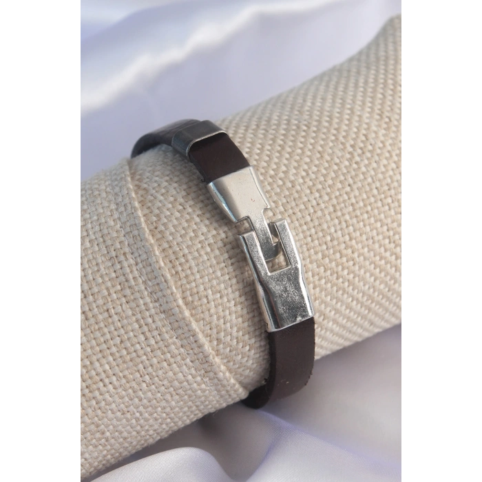 Dodes Dodes Kahverengi Deri Model Gümüş Renk Çapa Figür Erkek Bileklik TG27EB3573