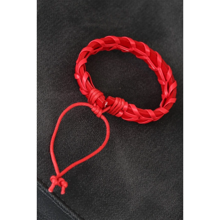 Dodes Dodes Kırmızı Örgü Deri Erkek Bileklik TG27EB1852